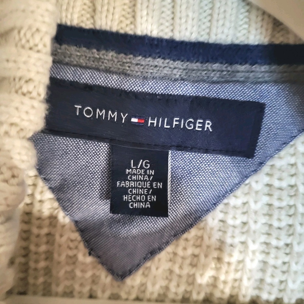 Tommy Hilfiger Men's ‎ Size L Cream Cotton Cardigan Sweater  Old Money Academia - Picture 3 of 12